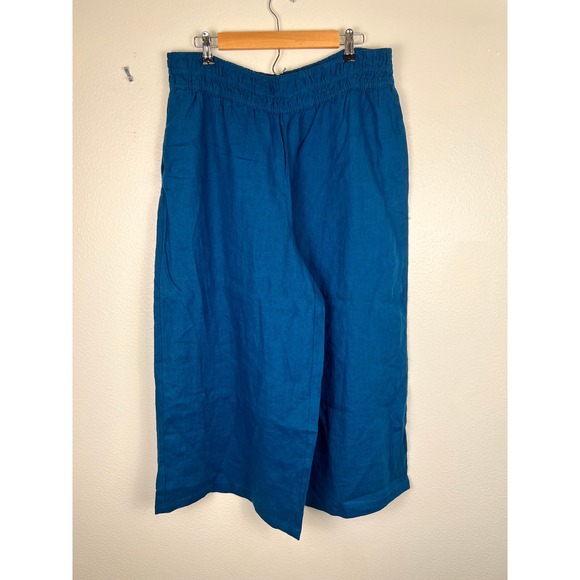 Anthropologie Linen Extra Wide Leg Lounge Pants XL NWT Boho Earthy Beach Blue - Picture 9 of 13